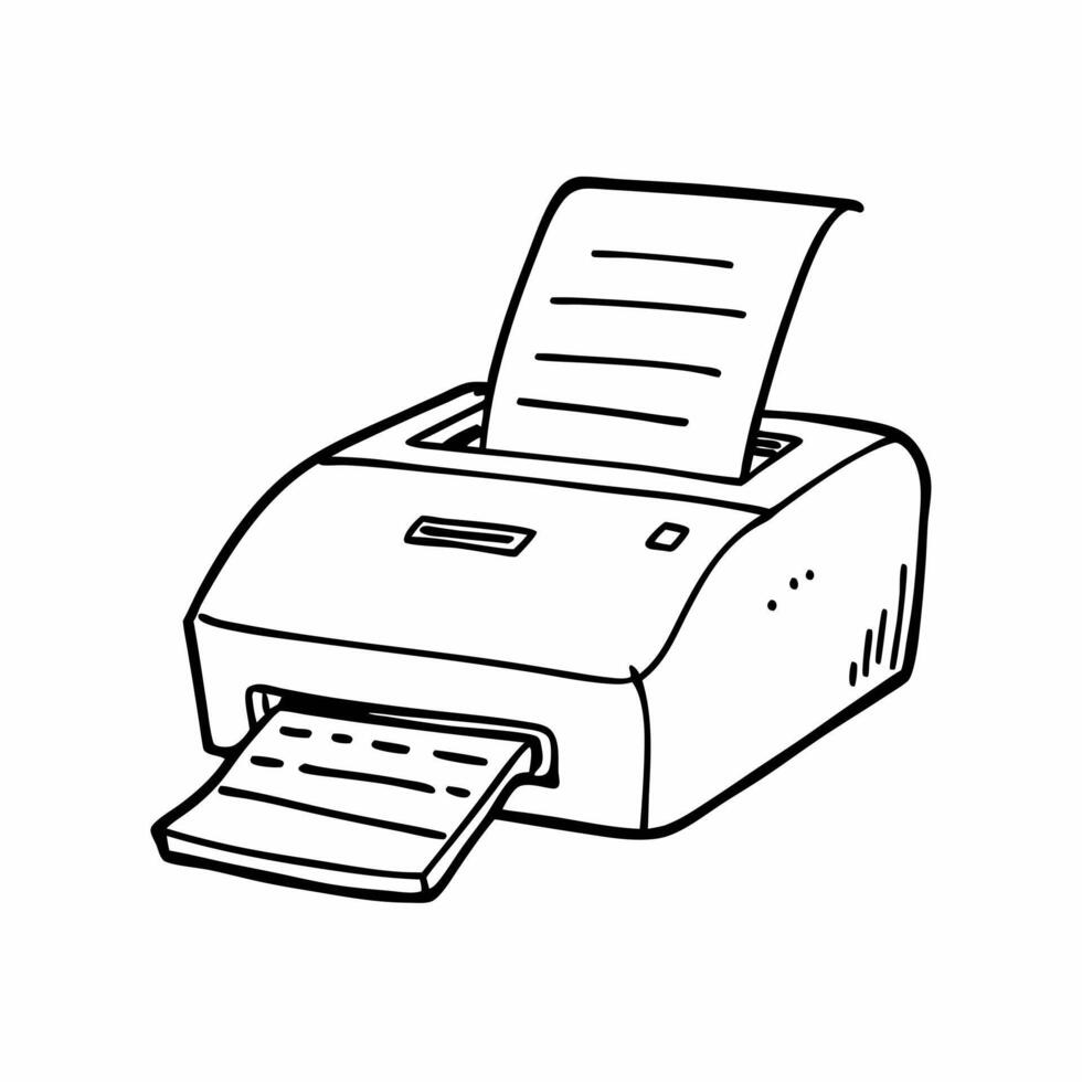 Hand Drawn Illustration of a Desktop Printer with Paper Sheet vector