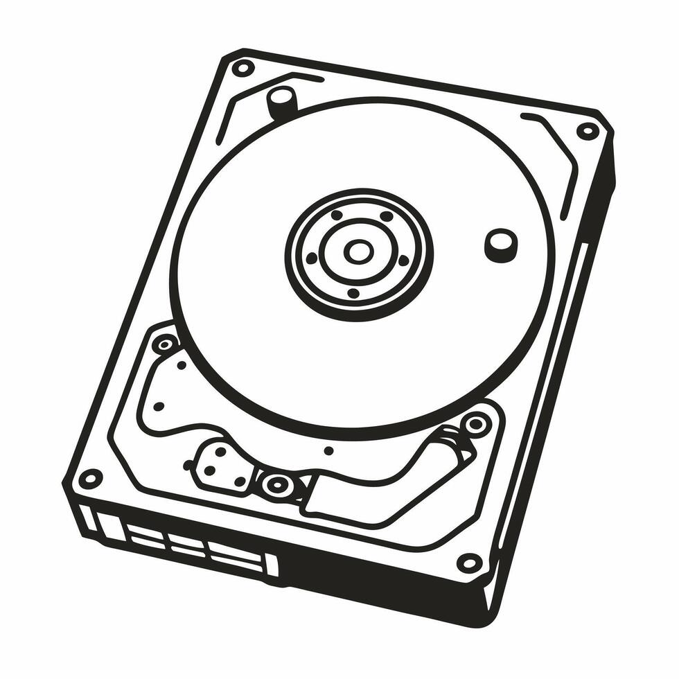 Monochrome Illustration of an Open Hard Drive Art vector