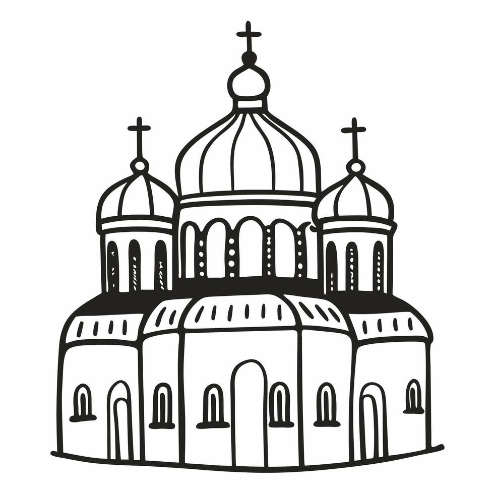 Intricate Hand Drawn of Orthodox Church with Domes vector