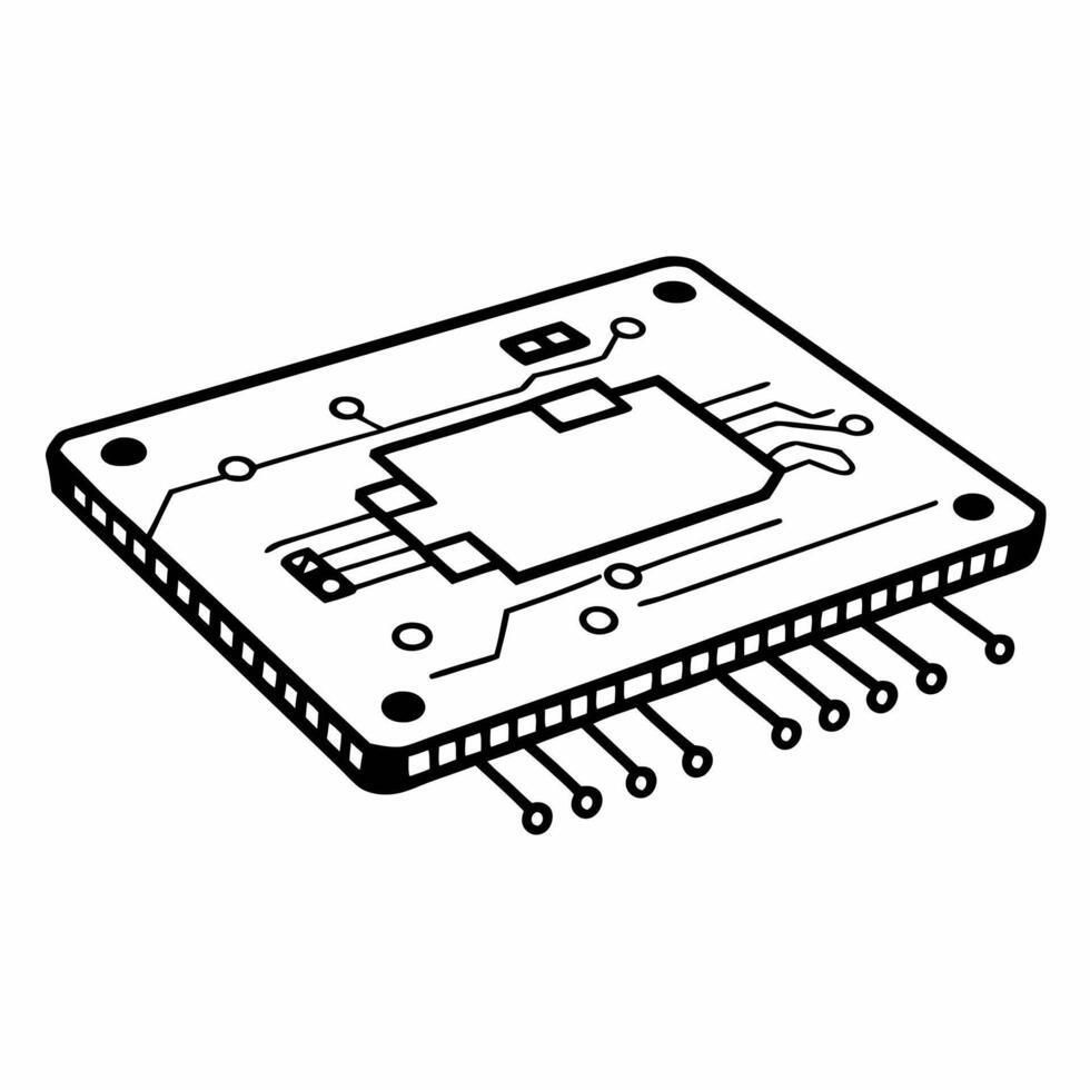 Illustration of Circuit Board Microchip in Black and White vector