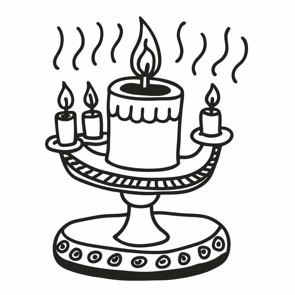 Hand Drawn Candle Decor on Elegant Stand with Multiple Flames vector