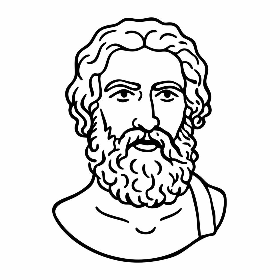 Ancient Philosopher Line Art Illustration Historical Greek Figure with Beard and Classical Robe vector