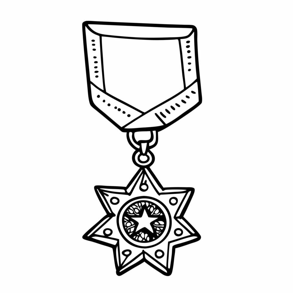 Hand Drawn Outline of a Star Medal with Ribbon for Achievement Recognition vector