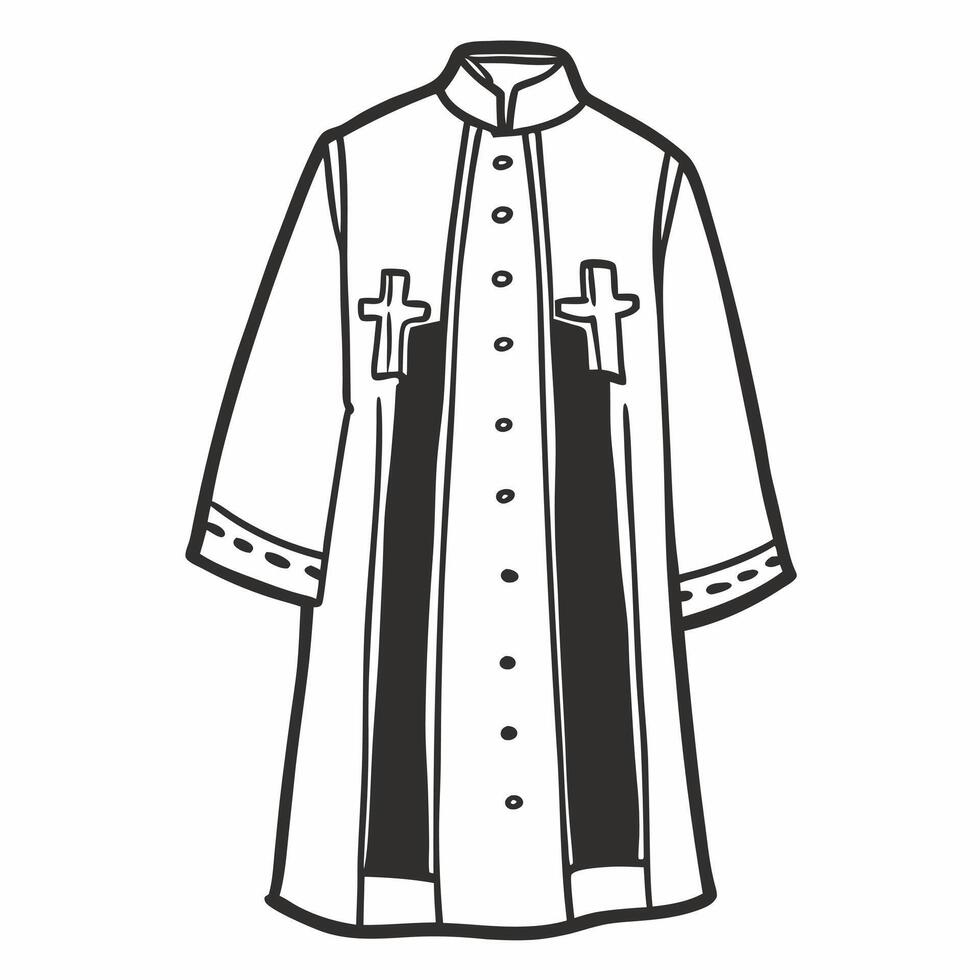 Traditional Clergy Cassock with Cross Design Black and White Illustration vector