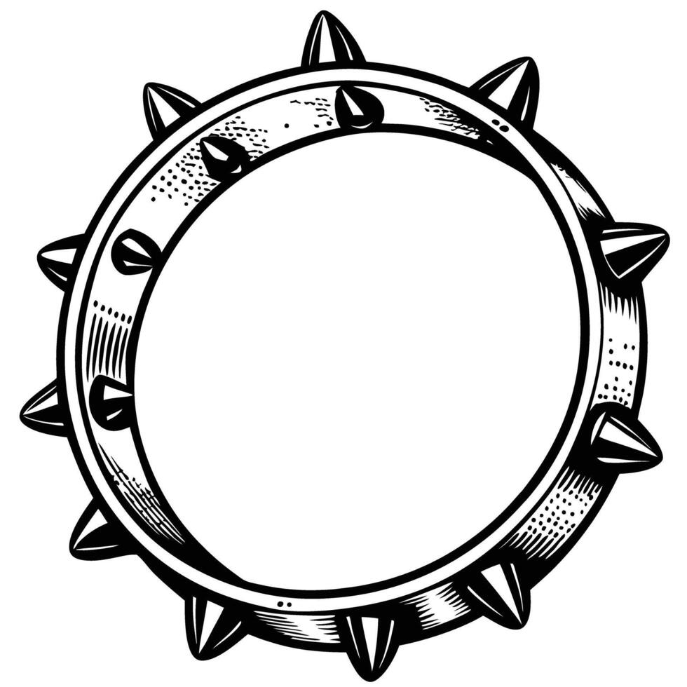 Spiked circular frame black and white metal design, punk rock style, edgy accessory illustration vector