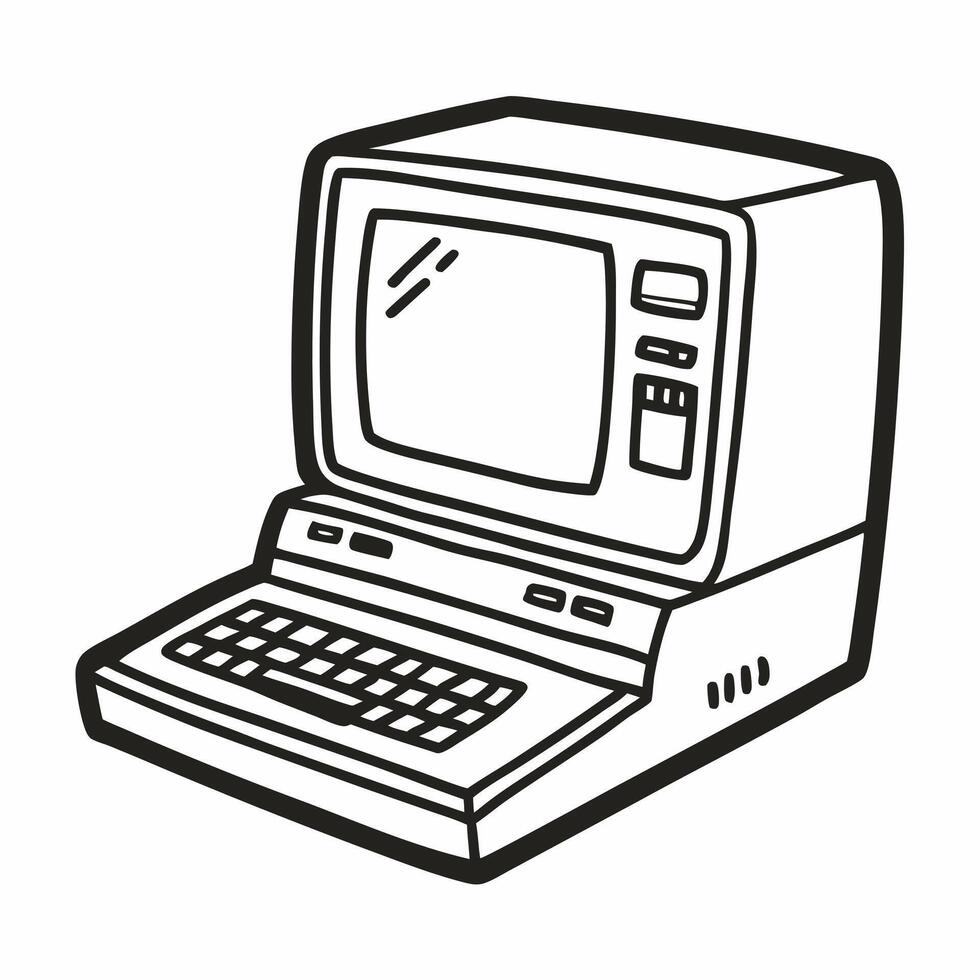 Retro Vintage Computer Illustration Old School Technology in Black and White vector