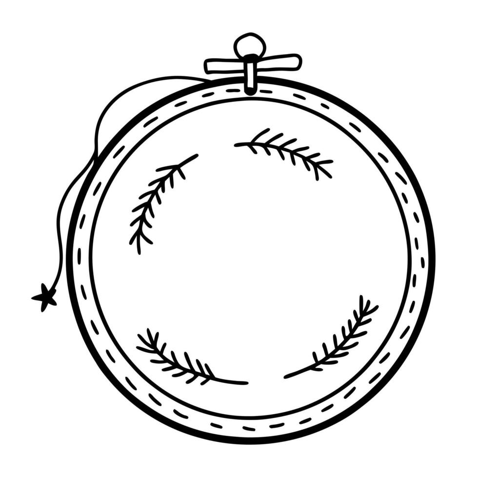 Hand Drawn Embroidery Hoop with Leaves for DIY and Craft Projects vector