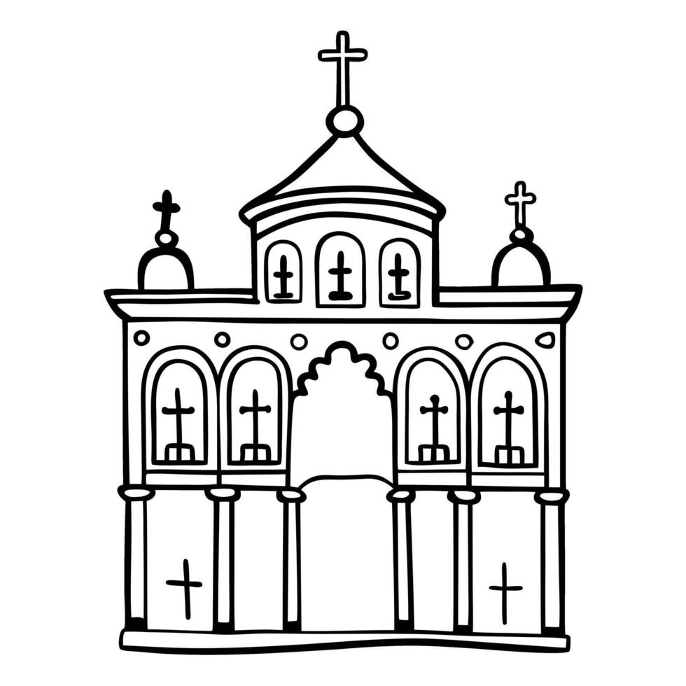Hand Drawn Church Illustration Unique Religious Building Line Art vector