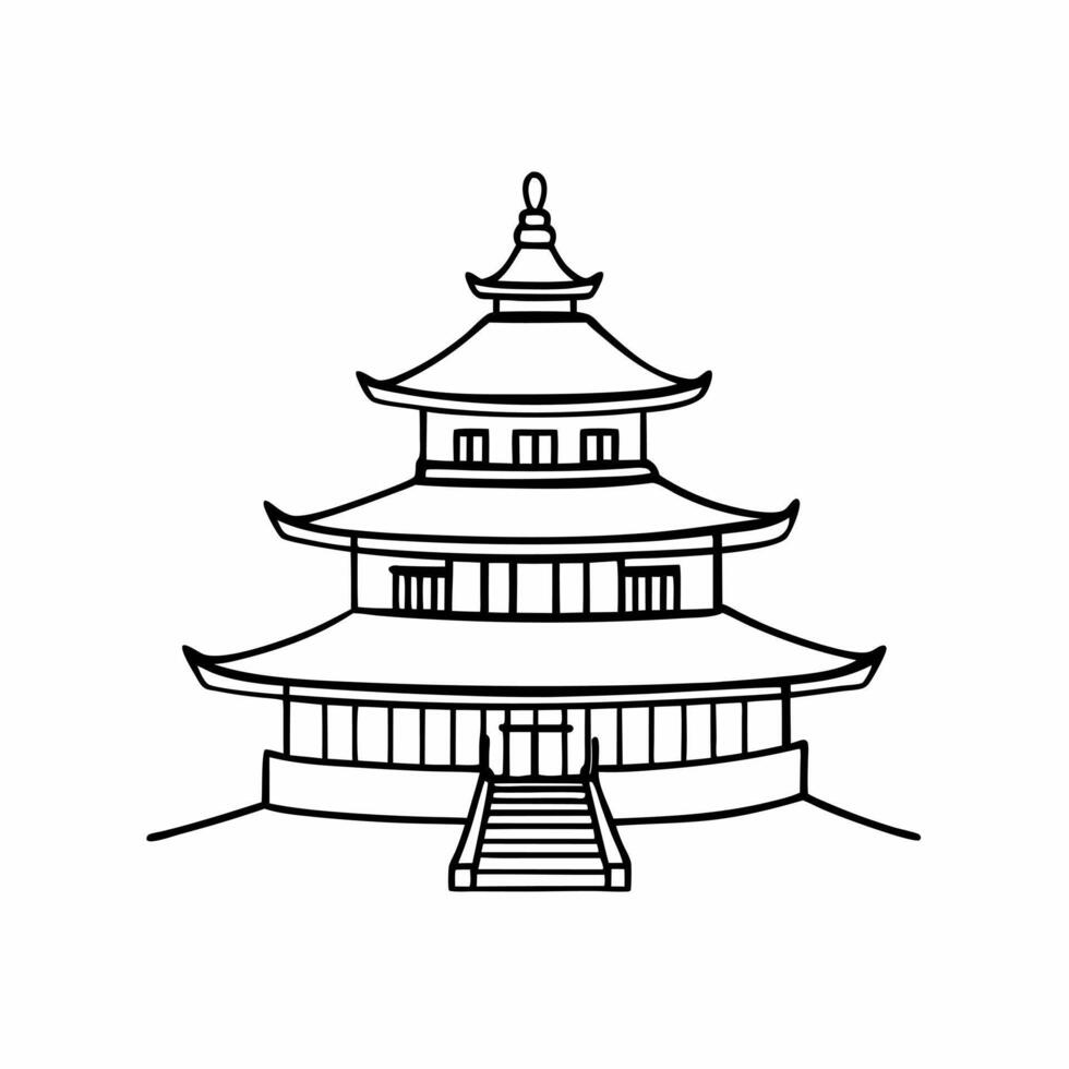 Pagoda Line Art Illustration Traditional Asian Architecture vector