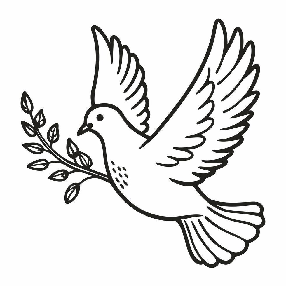 Peace Dove with Olive Branch Outline Symbol of Harmony and Hope Line Art Illustration vector