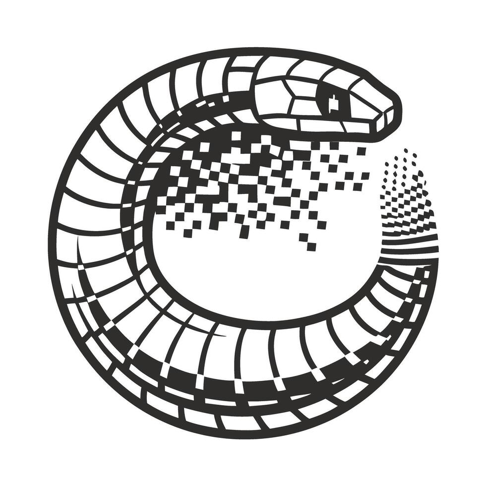 Pixelated ouroboros snake, symbol of infinity and transformation vector