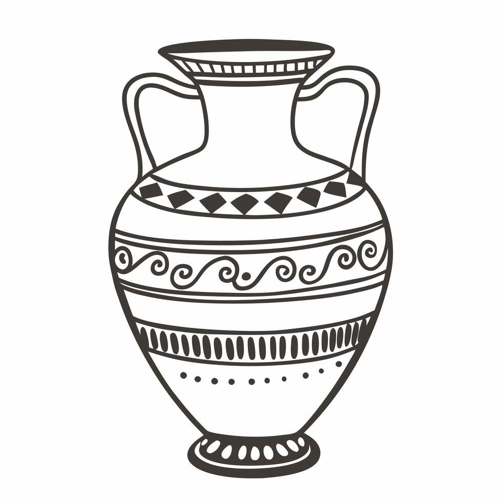 Hand Drawn Greek Vase Illustration with Geometric s for Design Projects vector