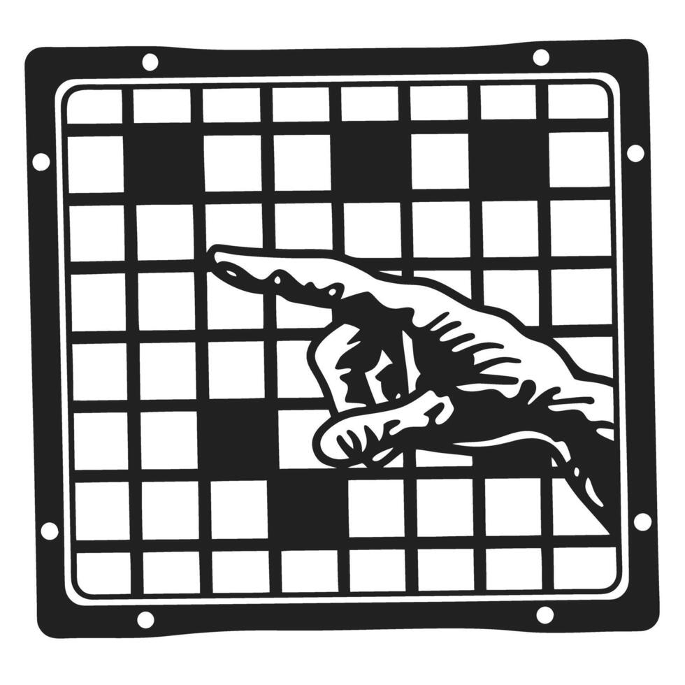 Pointing hand with crossword puzzle grid, monochrome illustration symbolizing direction and problem solving vector