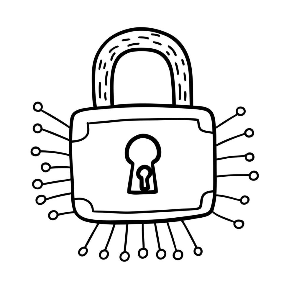 Cybersecurity Concept with Digital Lock and Circuit Connections for Secure Data vector