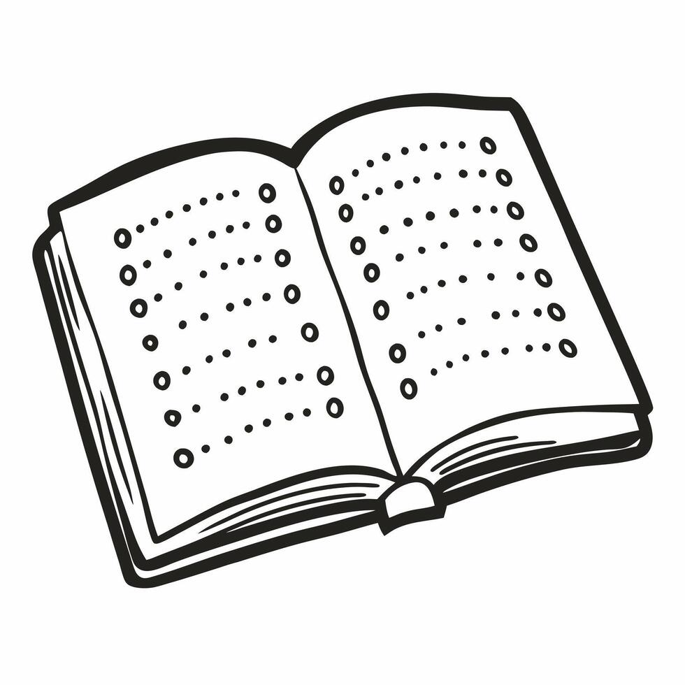 Open Book Illustration with Braille Text in Minimalist Black and White Line Art Style vector