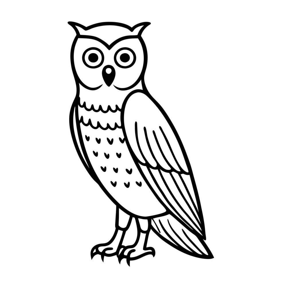 Outline Drawing of an Owl on a Branch in Black and White Line Art Style vector