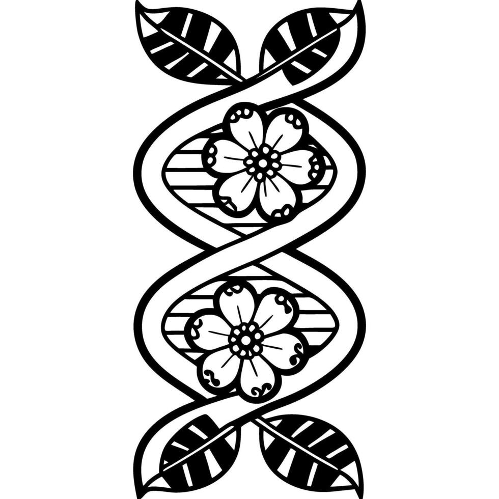 floral dna artistic botanical helix design, flowers and leaves pattern vector