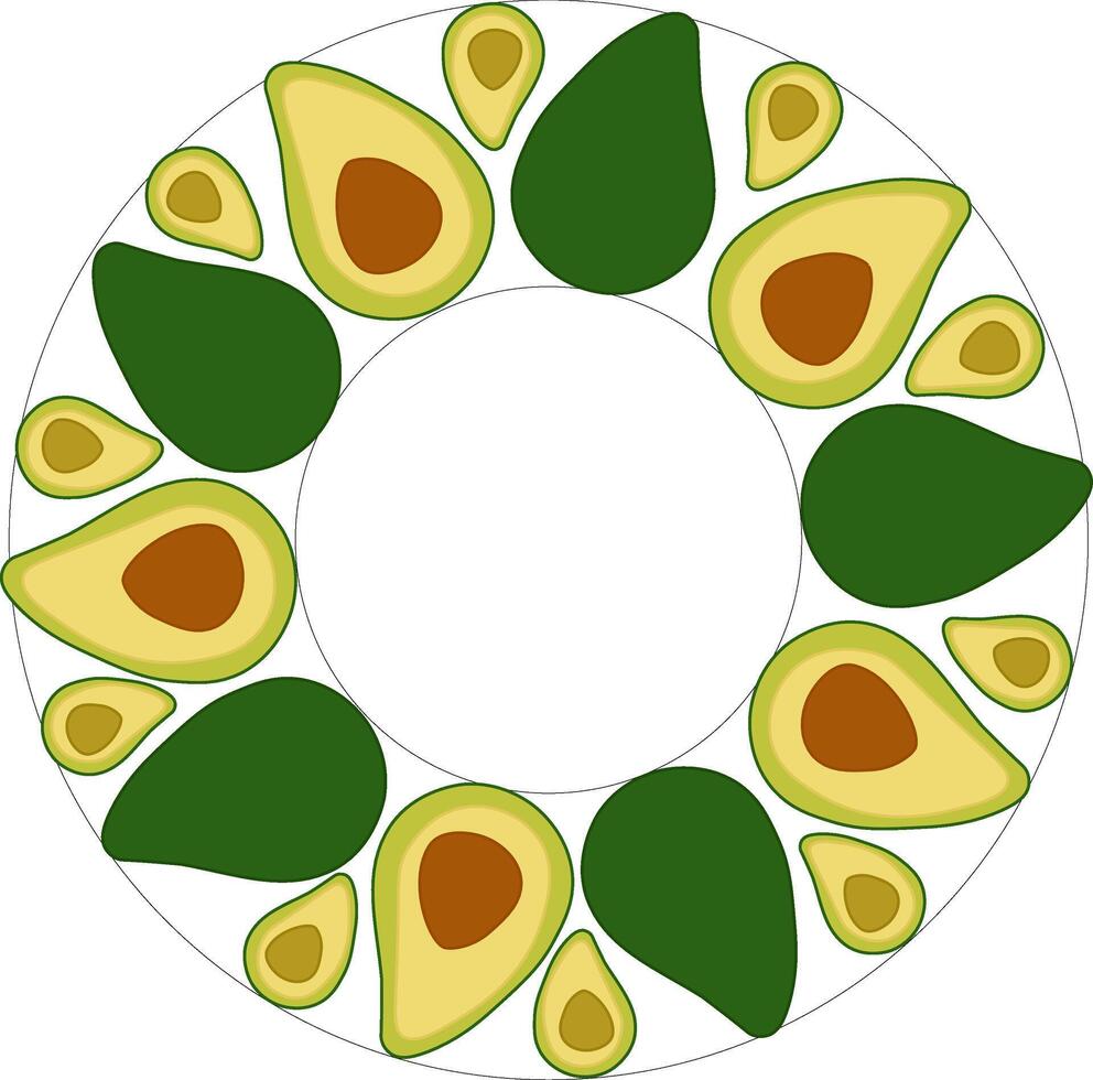 Avocado circle Frame. flat Avocado Background with Space for Text. Ideal for menu, package, cosmetic, textile, cards Eat green vector