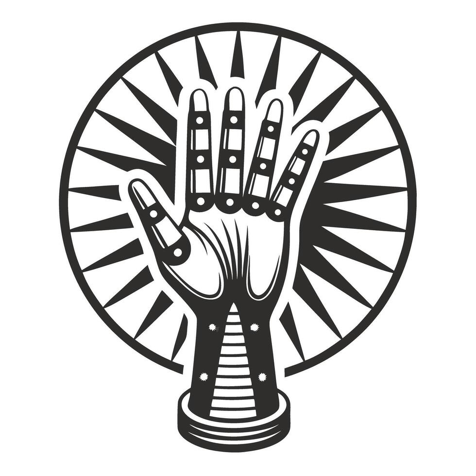 ornate hand illustration with abstract rays, mystical artistic design vector