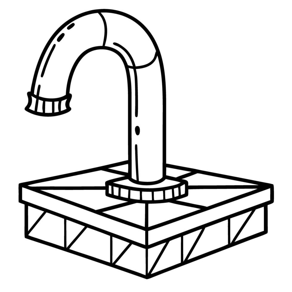 Retro game illustration of a curved pipe on a block platform vector