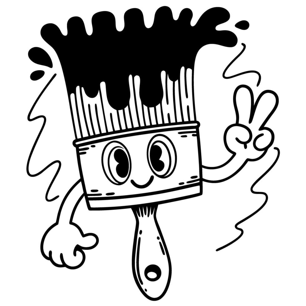 Happy paintbrush character making peace sign, playful artistic design vector