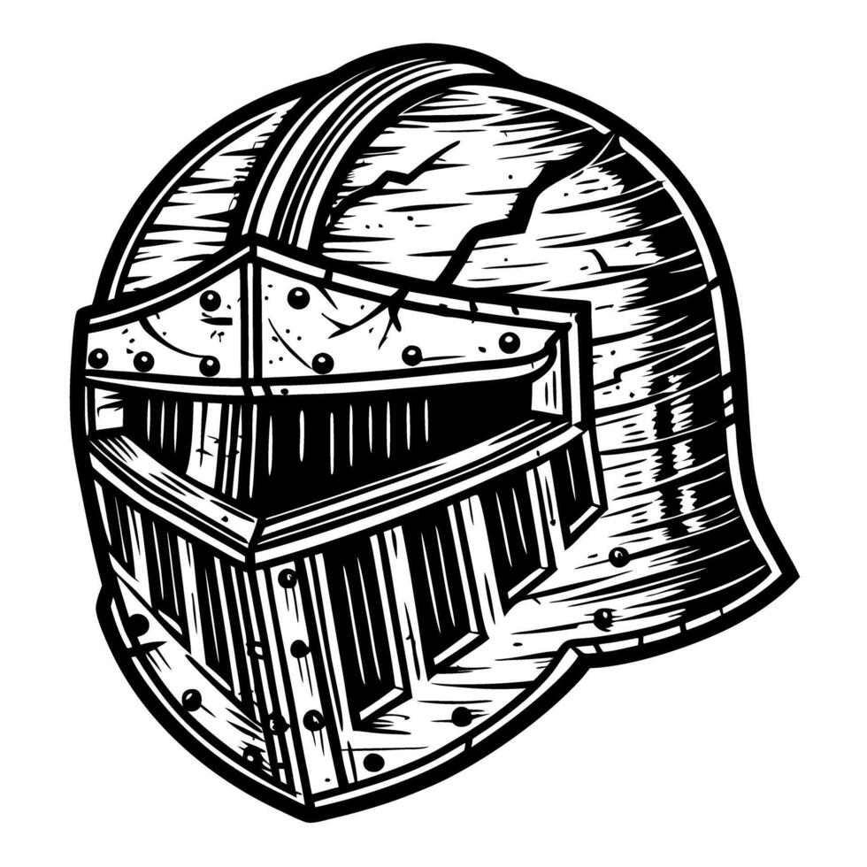 Medieval knight helmet illustration, vintage metal armor design vector