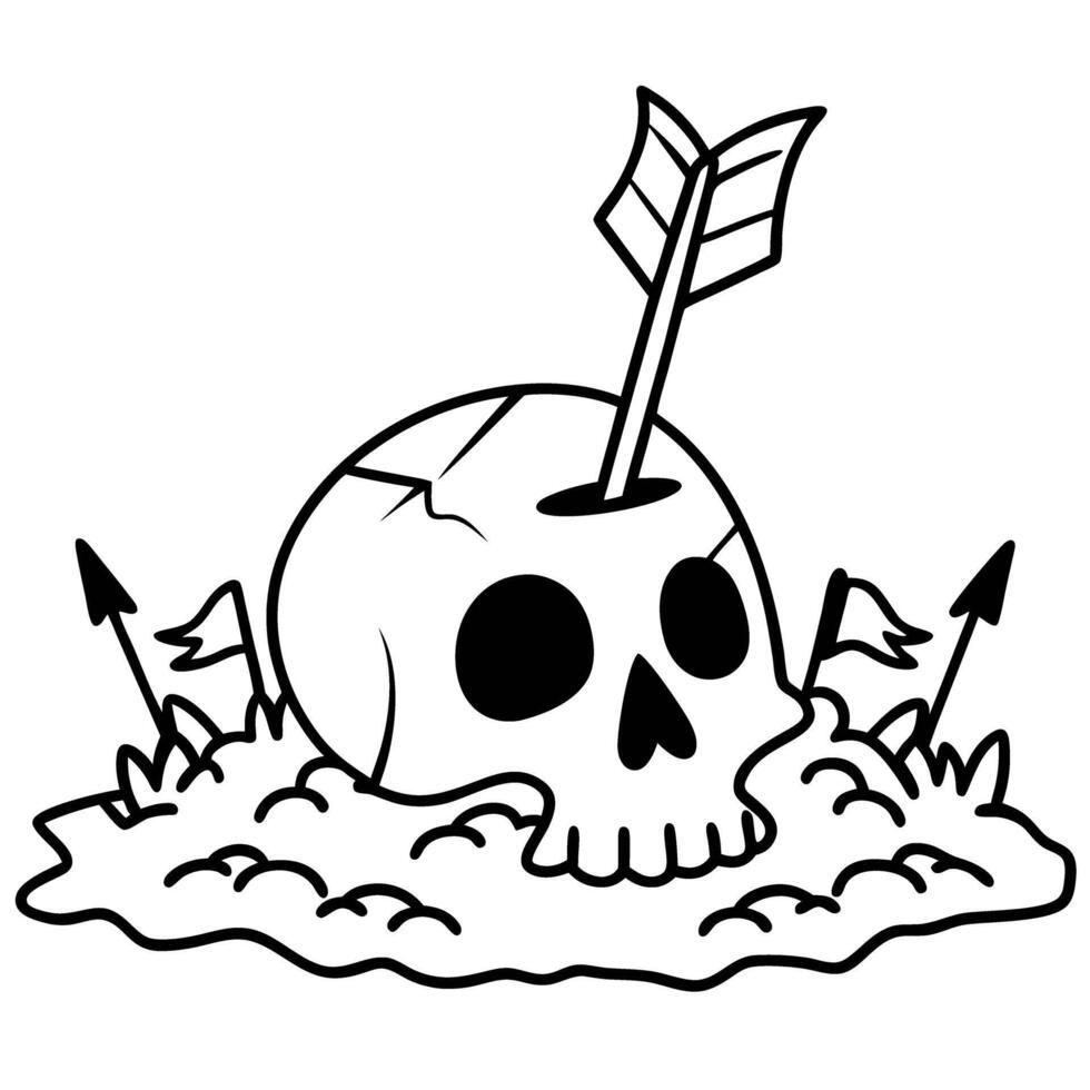 skull with arrows illustration bone representation, mystery, danger, and adventure concept vector