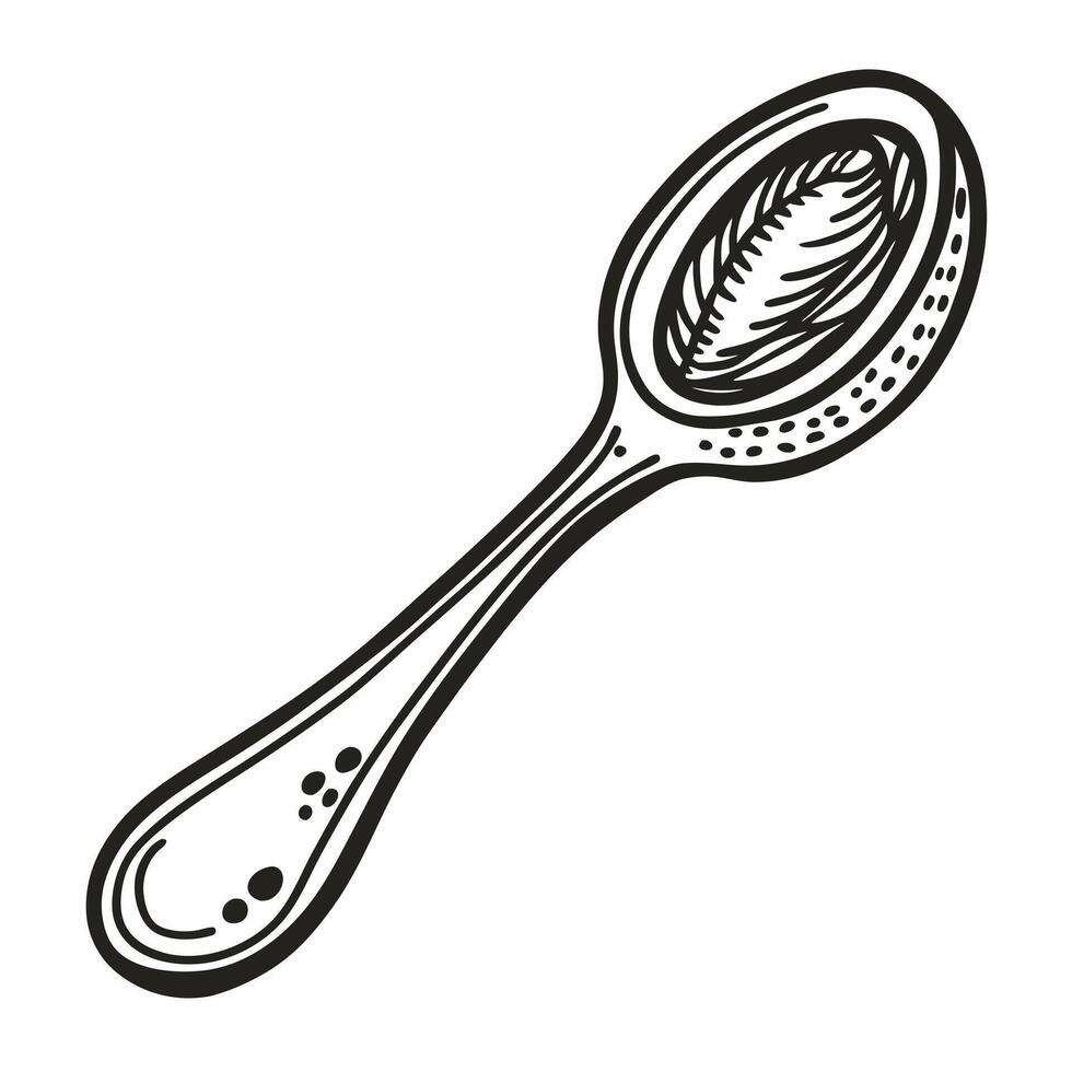 Vintage Hand Drawn Wooden Spoon with Leafy Design vector