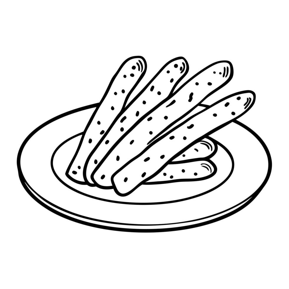 Monochrome Breadsticks on Plate Illustration for Culinary Design vector