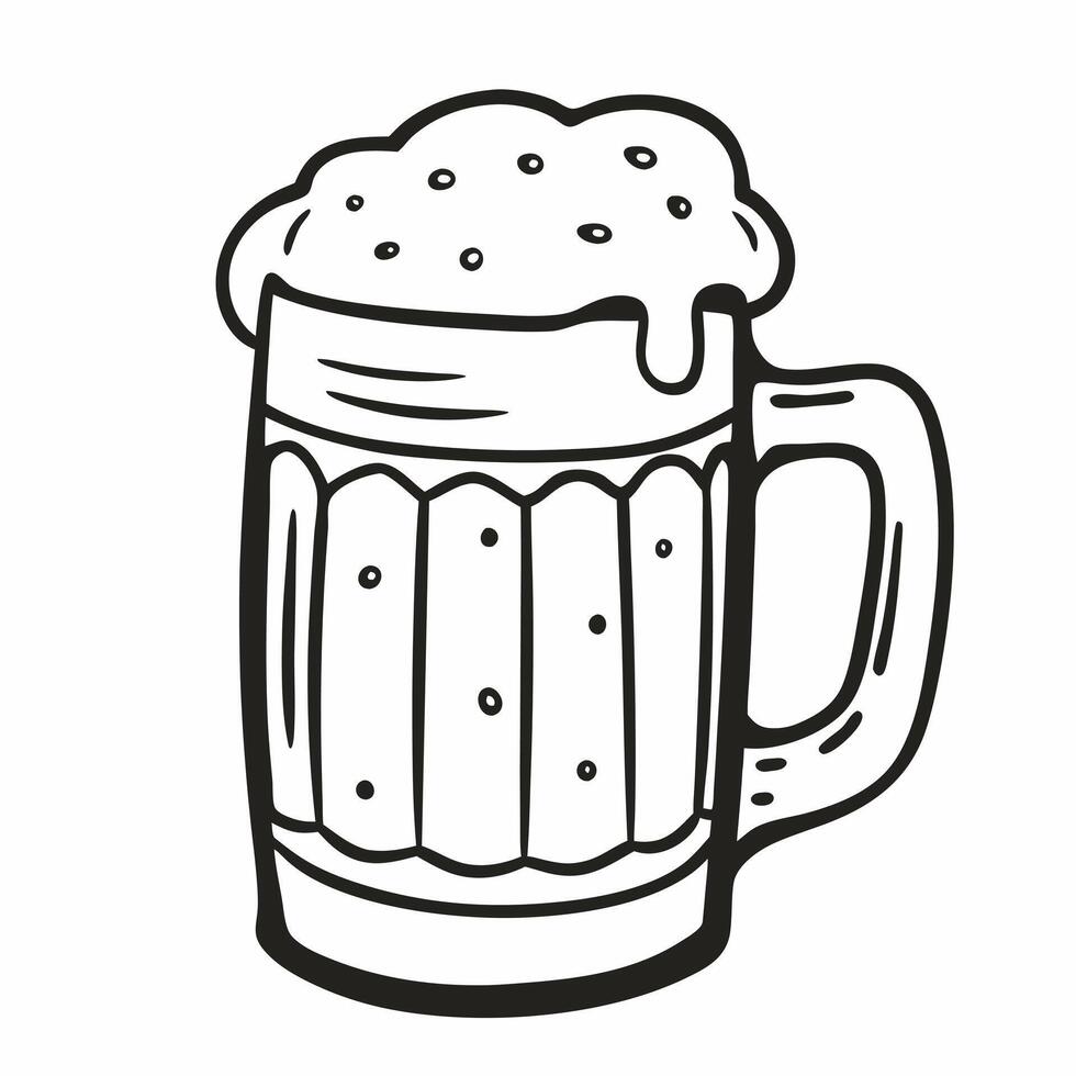 Hand Drawn Beer Mug with Foam Monochrome Illustration for Craft Beer and Oktoberfest Themes vector