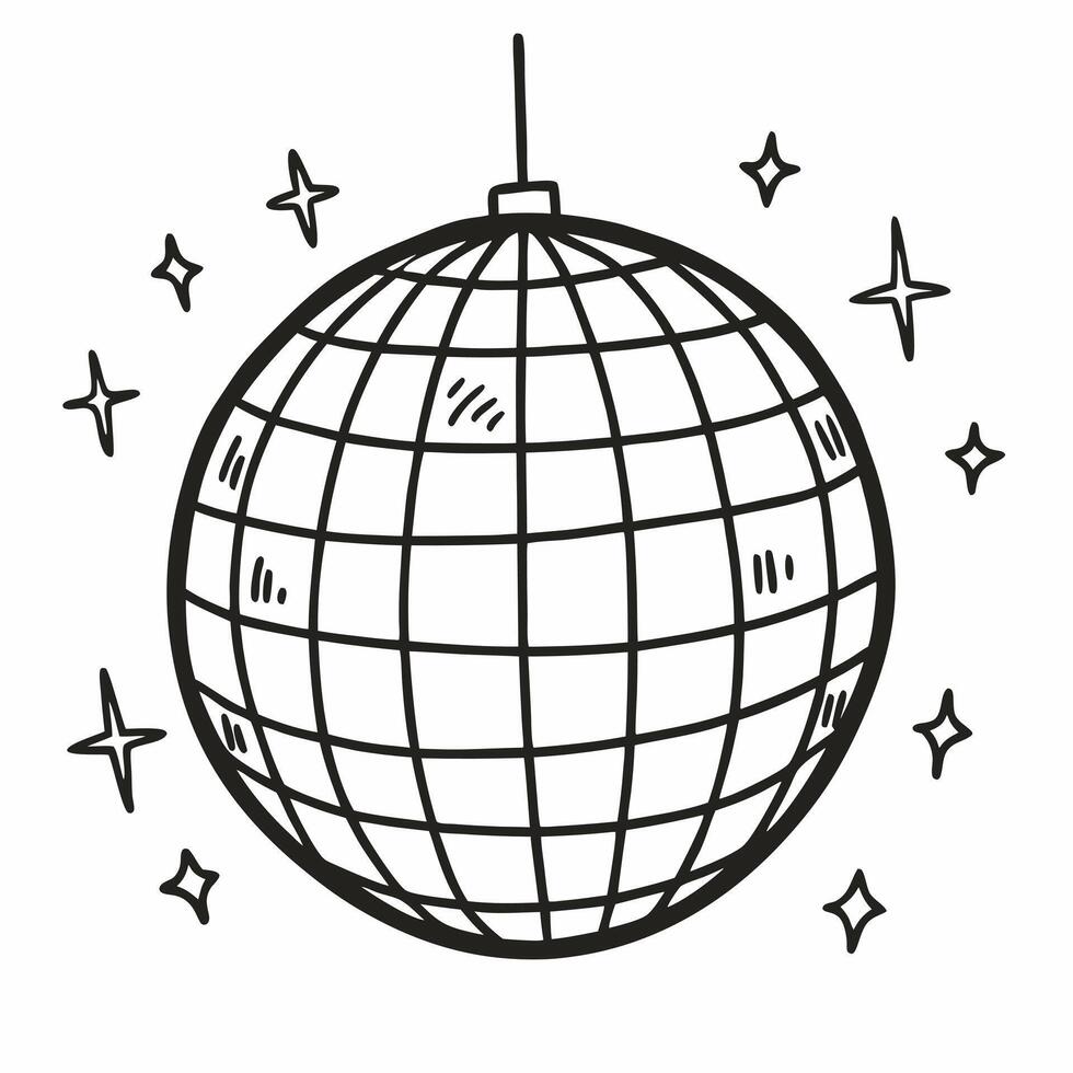 Retro Disco Ball with Sparkles Hand Drawn Illustration for Party Designs vector