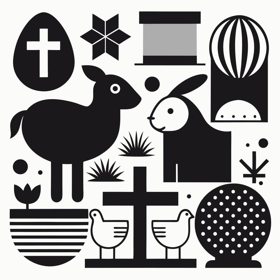 easter icons black and white illustration vector