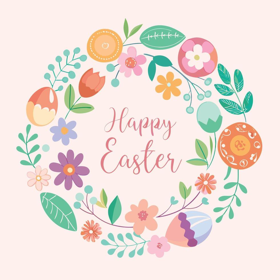 easter card with flowers and eggs vector