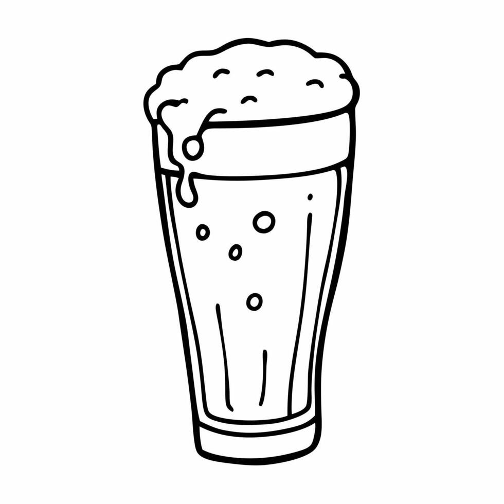 Hand Drawn Beer Glass with Foam Black and White Illustration for Beverage Design vector