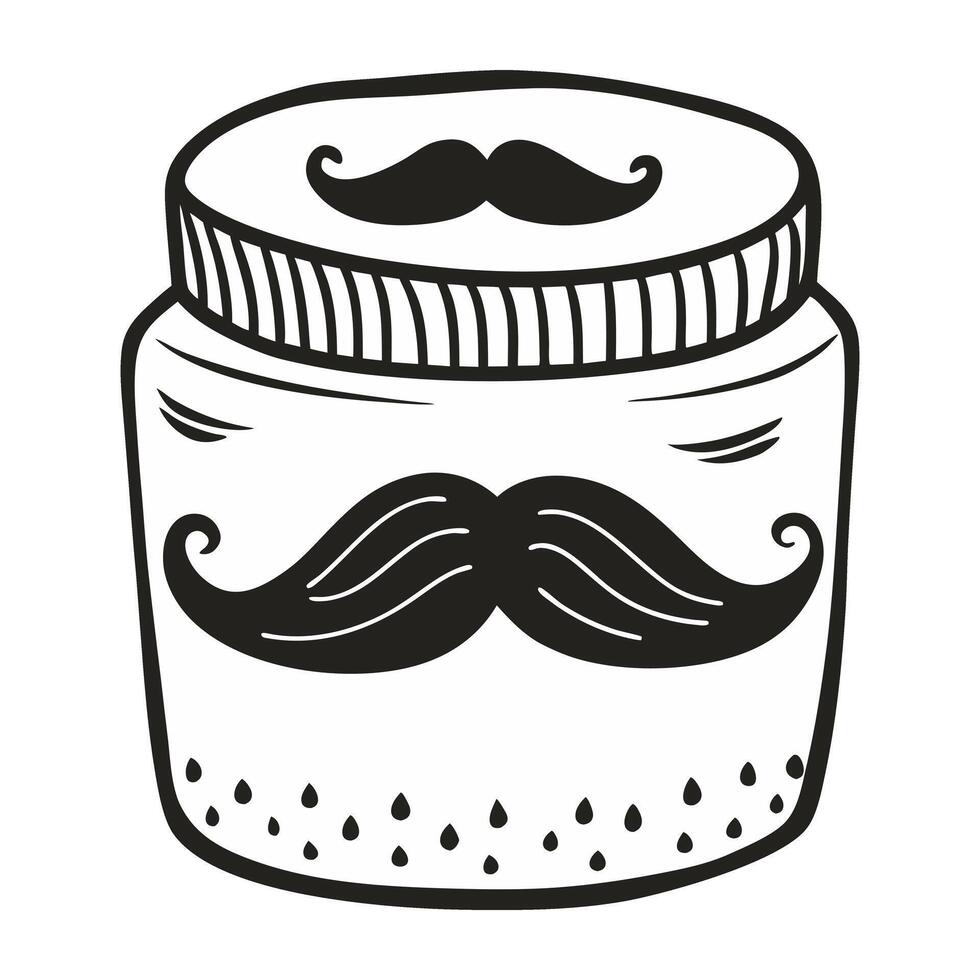 Vintage Mustache Jar Illustration with Black and White Design Elements vector