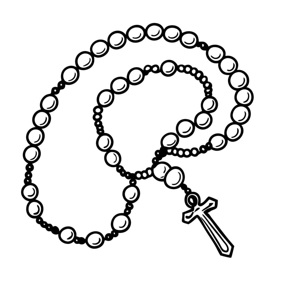 Detailed Line Art of Rosary Beads with Cross for Religious Illustrations vector