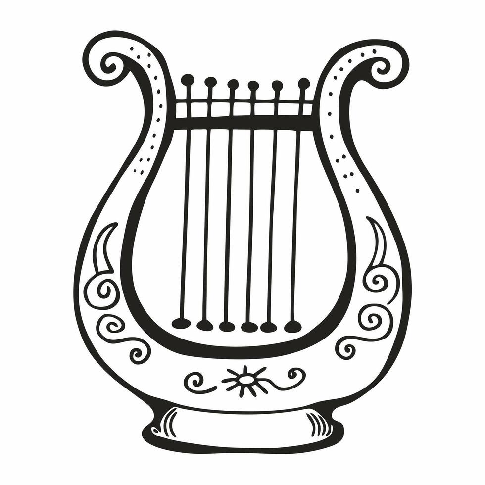 Elegant Vintage Lyre Illustration with Intricate Ornamentation vector