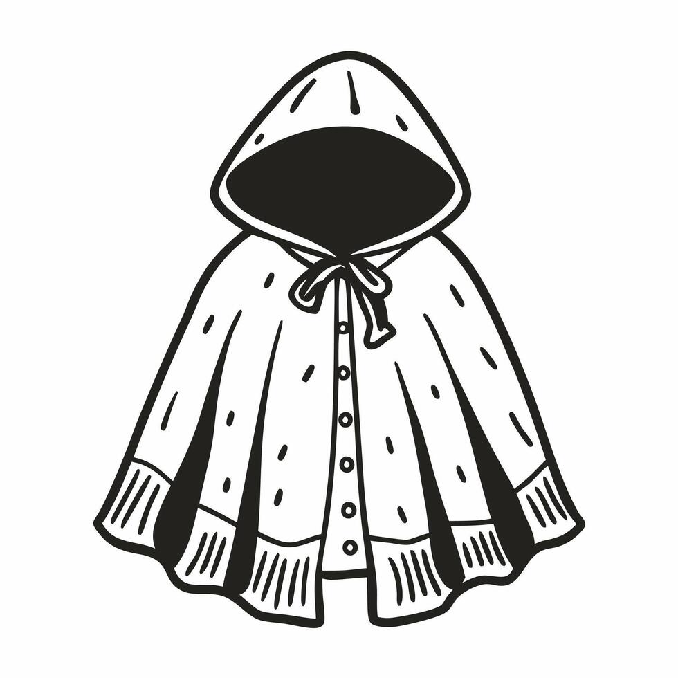 Monochrome Hooded Cloak Illustration Simple Vintage Cape Design vector