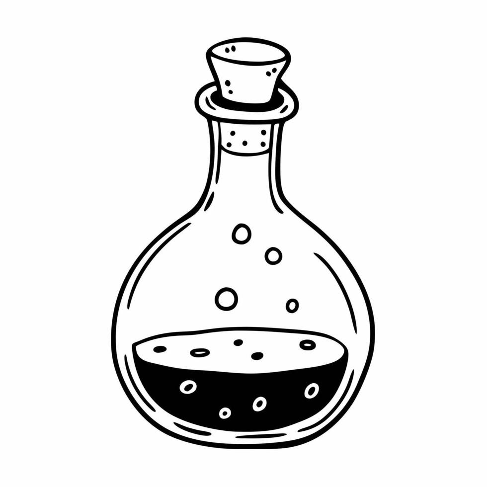 Hand Drawn Illustration of a Potion Bottle with Stopper and Liquid vector