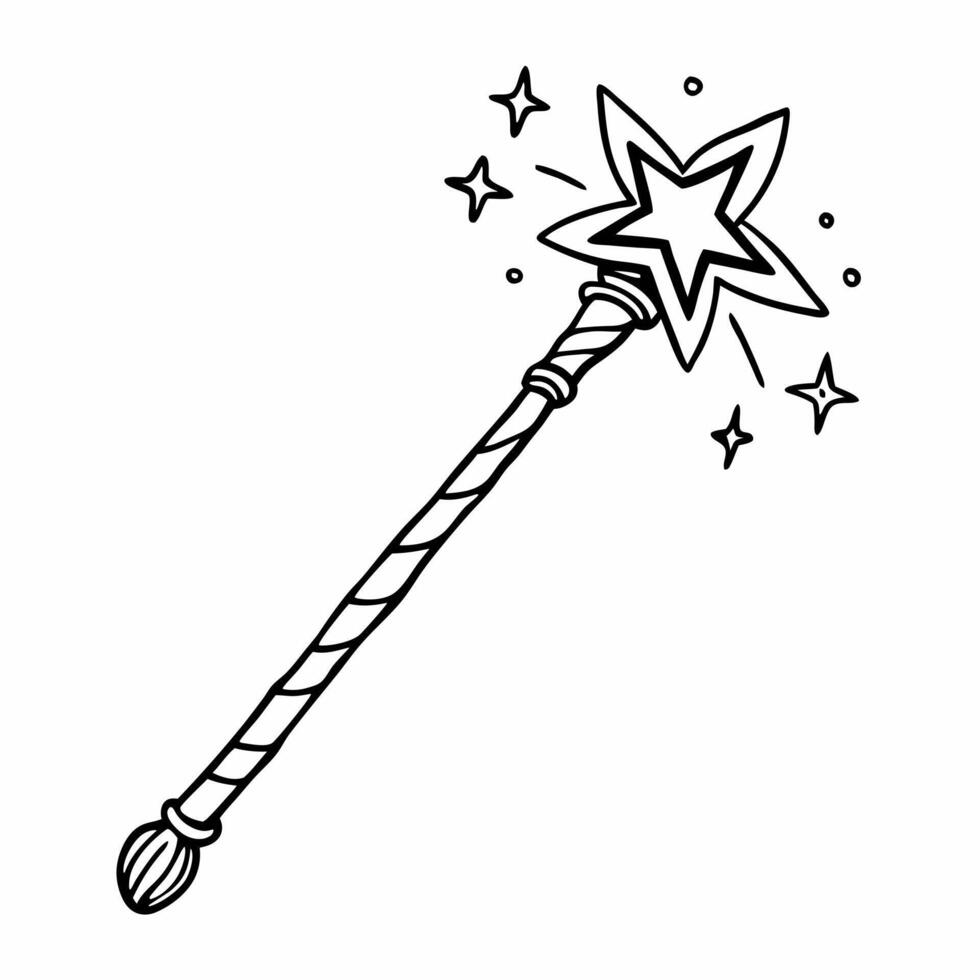 Magic Wand with Stars Black and White Illustration for Fantasy Design vector