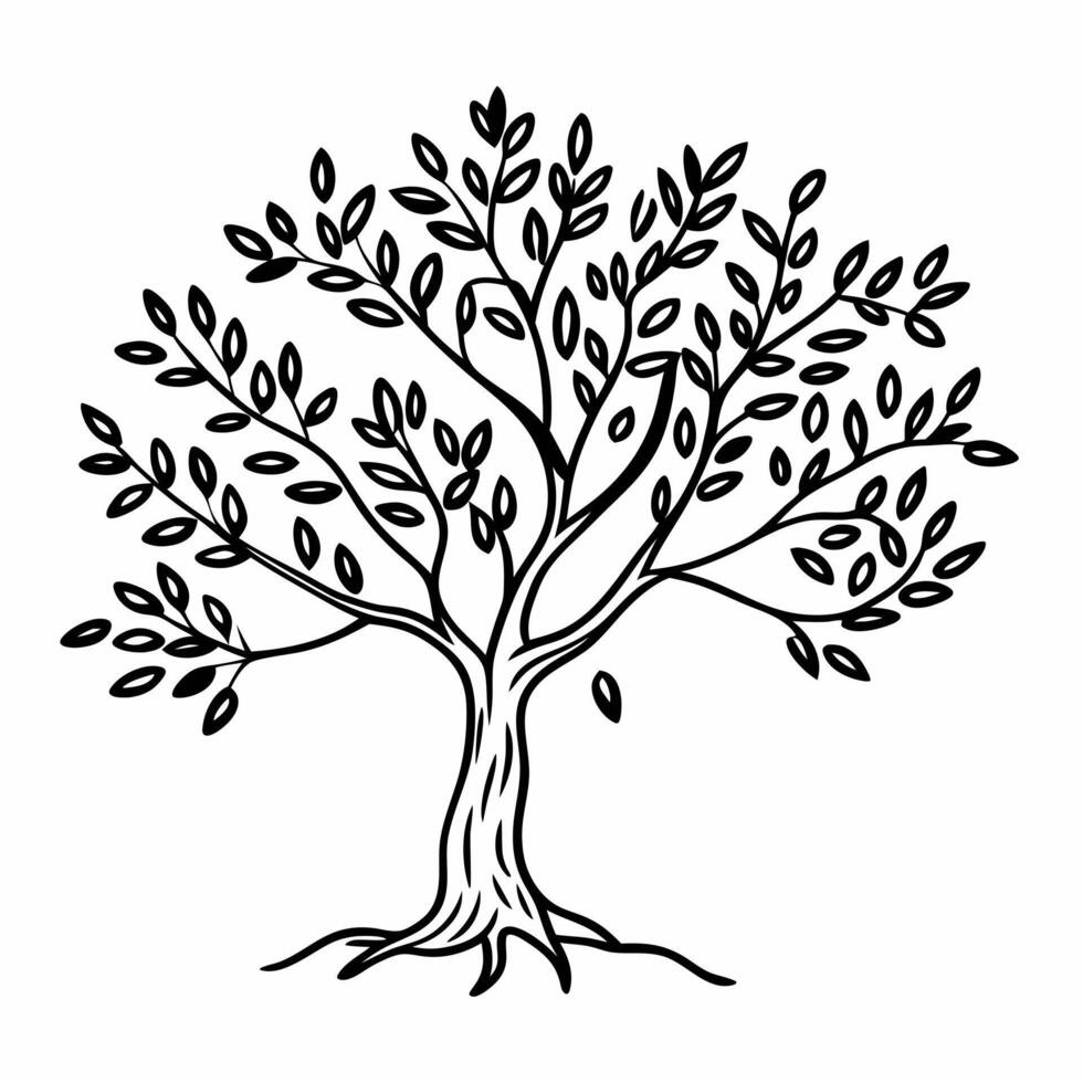 Simple Black and White Tree Illustration with Branches and Leaves Minimalist Nature Art vector