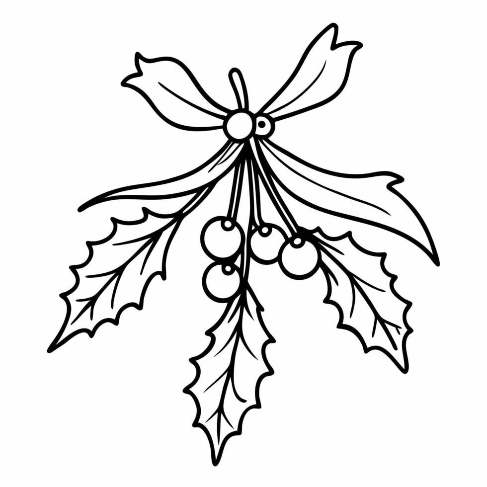 Black and White Line Art of Mistletoe with Holly Berries for Winter Design vector