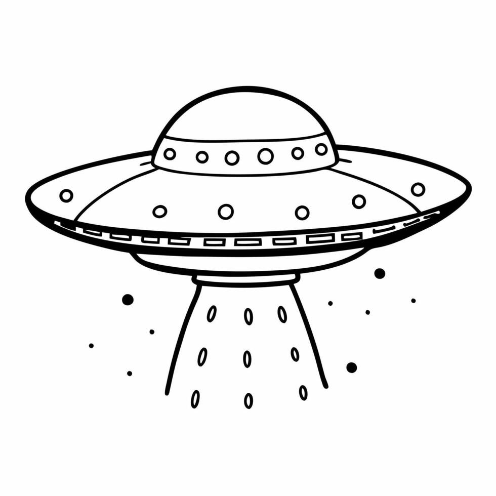 Hand Drawn UFO Spacecraft Illustration with Alien Elements and Cosmic Details vector