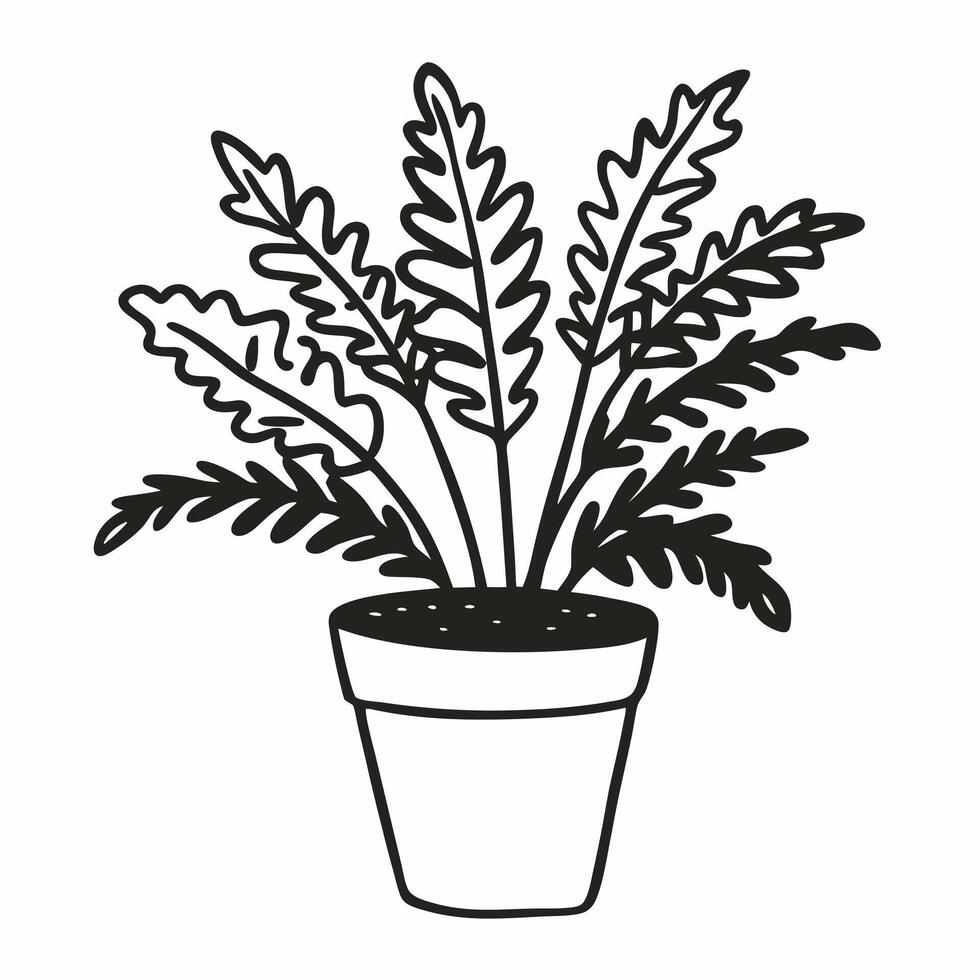 Monochrome Illustration of Potted Fern Plant with Simple Detailing vector