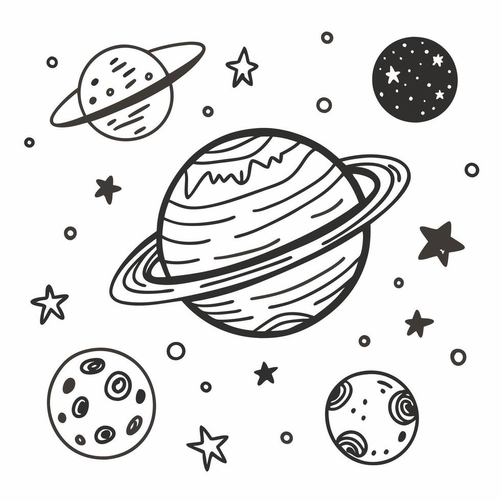 Hand Drawn Space Illustration with Planets and Stars vector