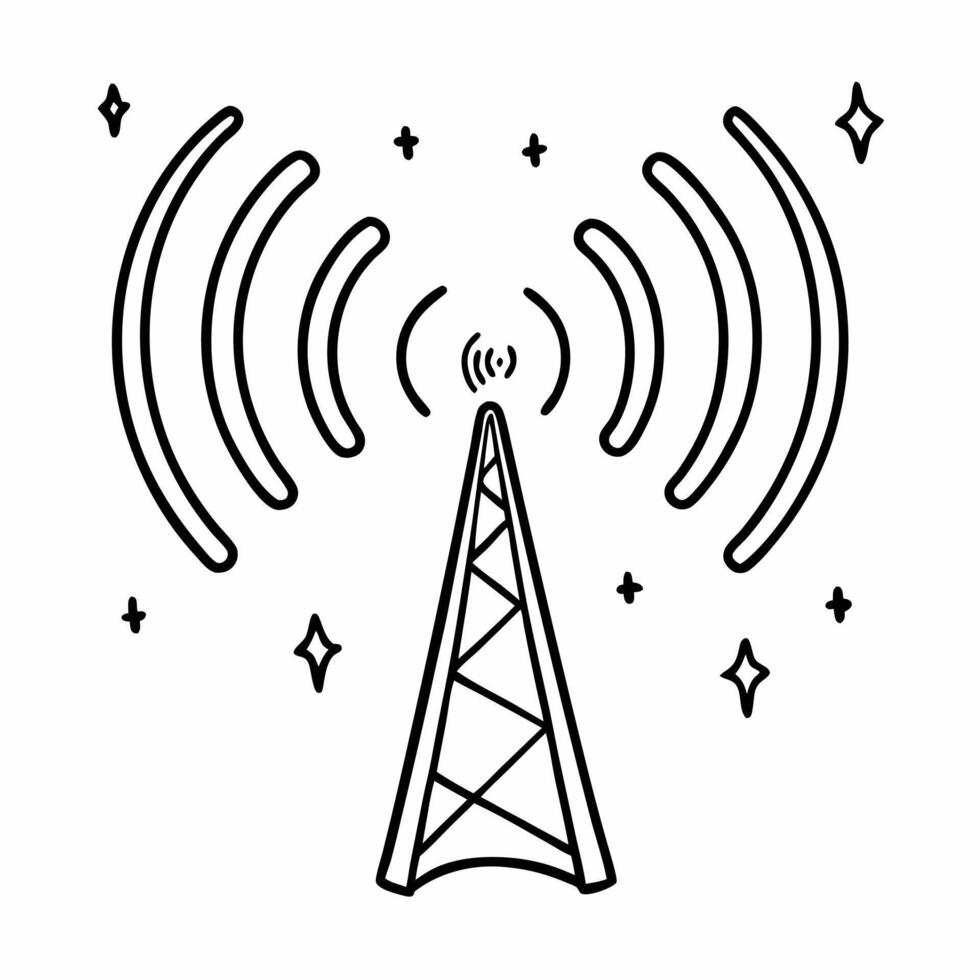 Wireless Signal Tower with Radio Waves in Minimalist Style vector