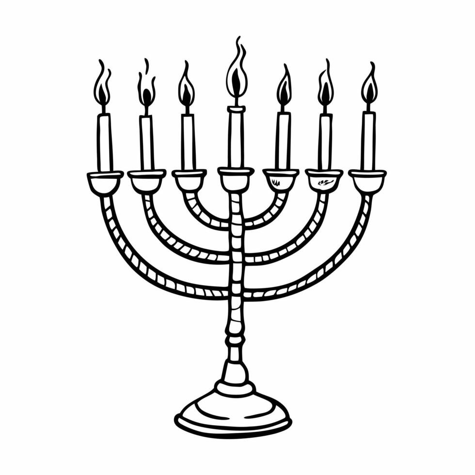 Hand Drawn Menorah Illustration with Lit Candles for Hanukkah Celebrations vector