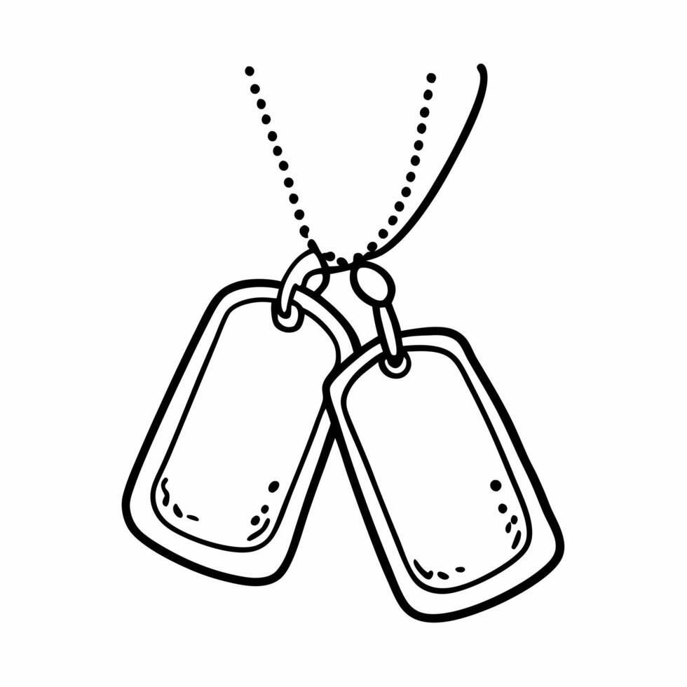 Minimalist Dog Tags Line Art Illustration with Chain vector