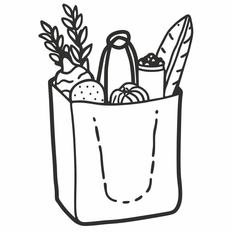 Hand Drawn Eco Friendly Grocery Bag with Fresh Produce Illustration vector