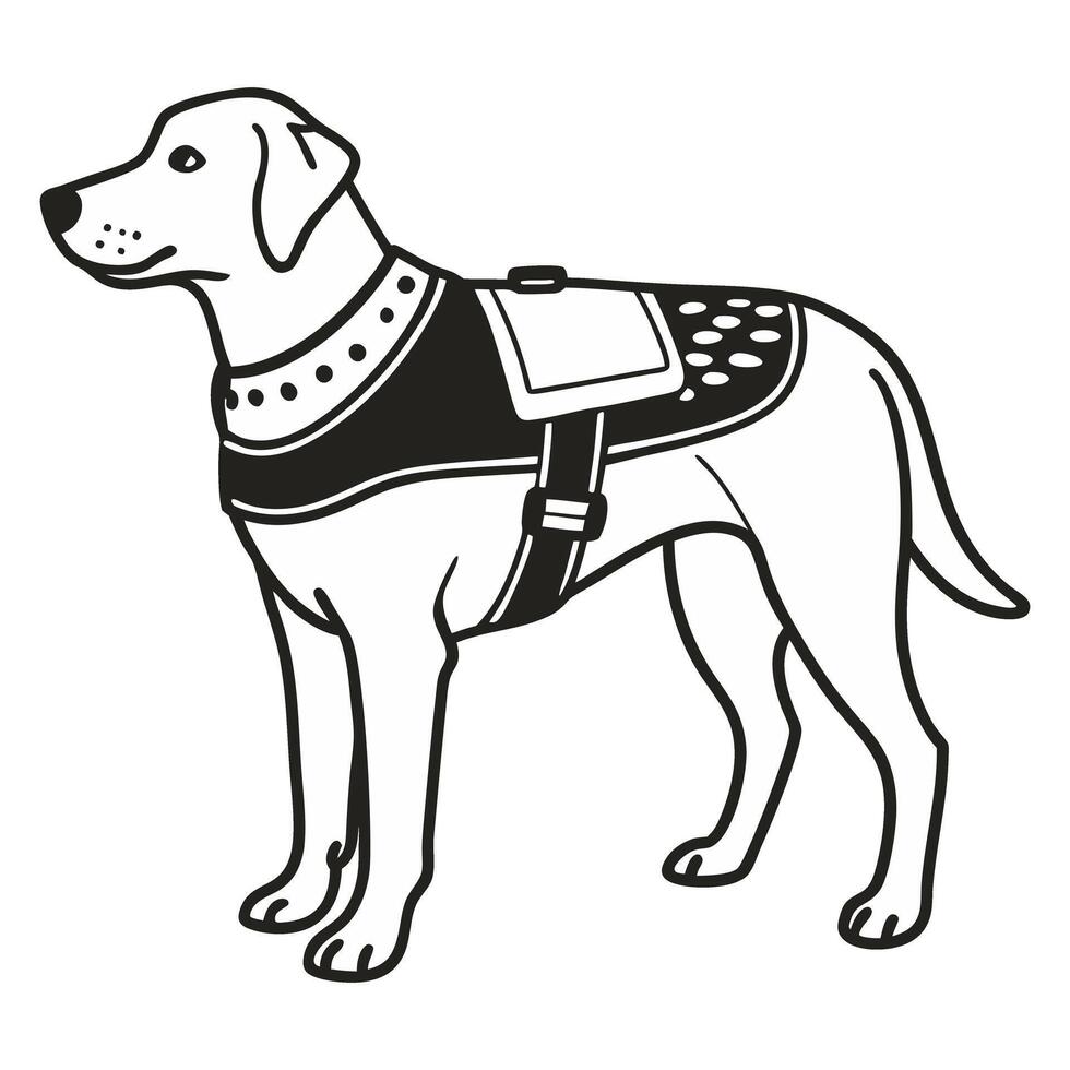 Guide Dog Illustration Service Animal in Harness Art vector